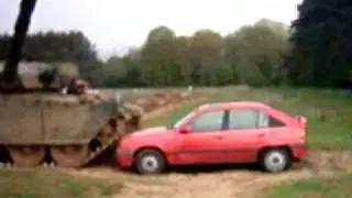 Chieftain tank crushing car