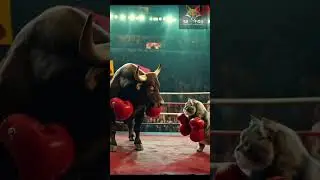 The cuby cat vs Gaint bull boxing match!! #CatsVsBull #FunnyAnimalFight #BoxingBattle #ViralShowdown