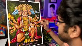Panchamukhi Hanuman Ji Drawing,  Hanuman Jayanti Drawing , Oil Pastel Drawing 😍