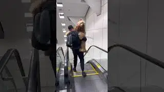 Giant Dog likes to be carried down escalators! #goldendoodle #escalator #dogdad