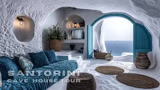 🧿Santorini Cave House Tour: 101 Indigo & Teal Masterpieces #santorini #interiordesign #greecegr