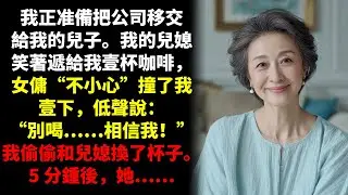 我正准備把公司移交給我的兒子。我的兒媳笑著遞給我壹杯咖啡，女傭“不小心”撞了我壹下，低聲說：“別喝……相信我！”我偷偷和兒媳換了杯子。5 分鍾後，她……
