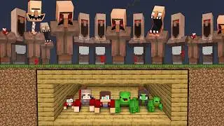 JJ and Mikey Family Secret Bunker vs Scary Villagers Battle in Minecraft