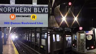 IND Queens Boulevard Line: (M) (R) Trains at Northern Blvd [R160A, R160B] - NYC