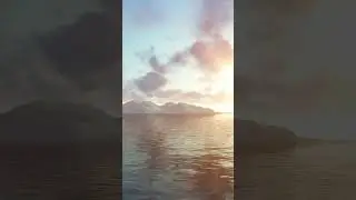 Frozen Serenity: Tranquil Waves in the Cold Sea with a Distant Iceberg
