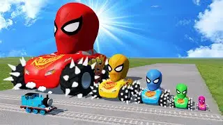 Big & Small Mcqueen Spiderman Truck with Monster Truck Wheels - Cars vs Slide Color | BeamNG.drive