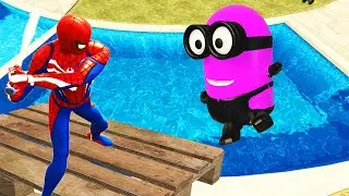 GTA 5 Spiderman & Rainbow Minions Pool Parkour