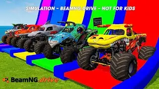 5 MONSTER TRUCKS vs GIANT COLOR WATER SLIDE #017 in BeamNG.Drive