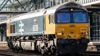 (HD) GBRf, BR large logo 66 789 running light loco past Ashford International