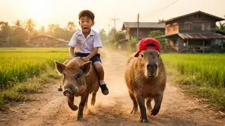 คาปิบาร่าพาเด็กไปโรงเรียน… แต่ดันลากหมูมาด้วย!