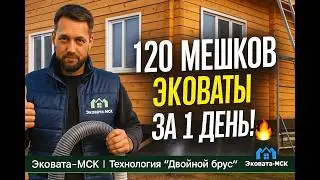 Утепление двойного бруса Эковатой | Реальный дом, плотность 65 кг/м&sup3;, результат 🔥