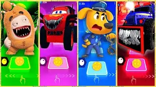 Oddbods vs Mcqueen eater vs Sheriff labrador vs Police truck eater - tiles hop 💪🙃