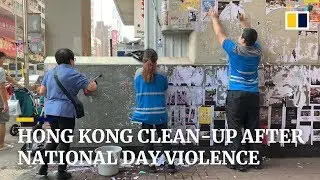 Hong Kong cleans up trail of destruction left from violent protests on China’s National Day