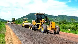 Cutting-edge gravel Grading and Leveling Grader Equipment in Operation on Rural Road Construction