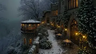 Snowy Evening at the Old Academy Corridor – A Warm Light Guides Your Study | Dark Academia Music