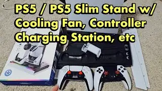 Тонкая подставка для PS5/PS5 с вентилятором охлаждения, зарядным устройством для контроллера, кре...
