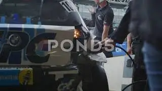 Pit Stop At Car Racing - Auto Race - Slow Motion - Racing Track - Motor Sports - 4k Stock Footage