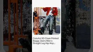 Colorful 3D Chain Printed Baggy Jeans Men's Straight Leg Hip Hop Denim Pants