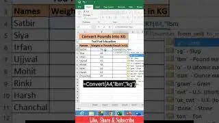 Convert pounds into kg in #microsoft  #excel #msexcel #shorts #computer #education #tricks