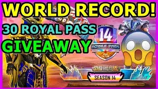 NEW WORLD RECORD!!! | 30 ROYAL PASS GIVEAWAY PUBG MOBILE