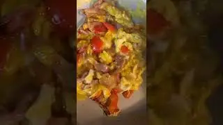 Farm fresh eggs, country ham and peppers. Perfect for Breakfast Burrito.