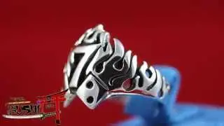 Flaming Chopper Biker Skull Ring .925 Solid Sterling Silver
