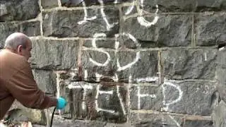 Taginator Graffiti Removal of Natural Stone Wall Demonstration