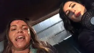 Dana DeLorenzo (Kelly)& Arielle Carver-O'Neill (Brandy)having fun on the set of Ash vs Evil Dead.