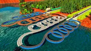 20 Looping U Turn Train Track🚇Extreme Turning Train‼️Floating Tracks on Water🚂Trainz Simulator 2019