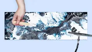 (650) Blue & White Acrylic Pour *Airbrush Technique*