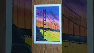 Easy Bridge Sunset Scenery | Oil Pastel Drawing 🌇 #shorts #art #drawing #bridge #drawing #diy #craft