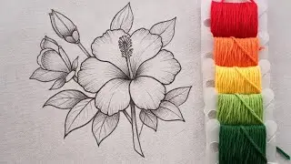Step by Step: Learning to Embroider a Hibiscus Flower and Butterfly for Beginners.#embroidery #art 