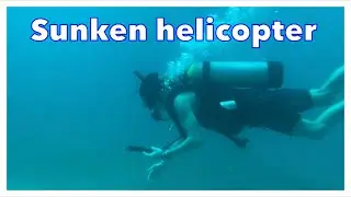 Diving at sunken helicopter