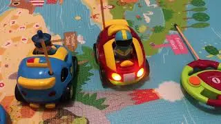 Prextex Pack of 2 Cartoon R/C Police Car and Race Car Radio Control Toys for Kids