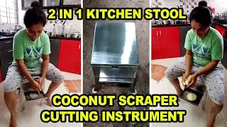 Stainless Steel Stool with Coconut grater cum Cutting instrument