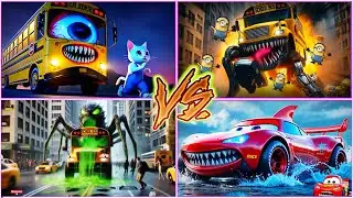 School Bus Monster🆚Bus EXE🆚MCqueen Tank🆚MCqueen shark🎶 Tiles hop EDM Rush 🎶