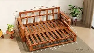 Teak Wood Sofa Cum Bed | 3D Furniture Design & Visualization
