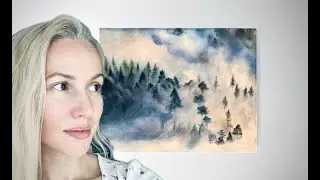 Watercolor and Gouache Painting Tutorial | Misty Forest Landscape |Time-Lapse