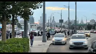 4K 2023 Sunset Evening Street Moscow Walk Tour : Real Russian City Life Today Luzhniki