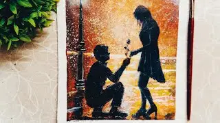 A love couple in rainy night | acrylic painting tutorial in easy way