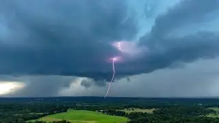 4K Drone Footage of Severe Thunderstorm With Intense Lightning