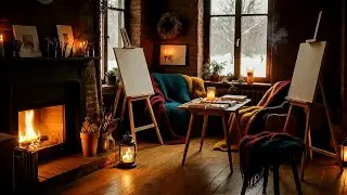 Peaceful Winter Art Studio Ambience - Calm Fireplace Jazz Relax Music for Creativity and Focus 04
