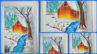 Beautiful Winter Landscape Drawing | Step by Step Tutorial 