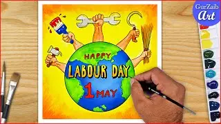 How to draw Labour day poster drawing || step by step easy 1 May project chart making