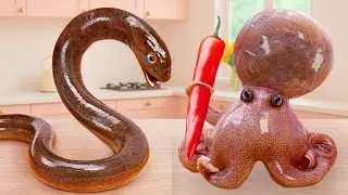 Cat Nurses Are Coming - Miniature Grilled Octopus And Fish With Red Chilli | Mini Kitchen