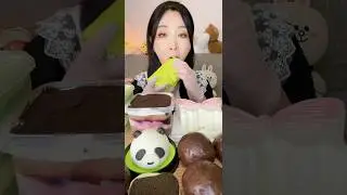 Dessert mukbang 🍰matcha crepe roll cake,mousse,chocolate blueberry cream box cake,panda mousse