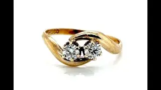 Art Deco 2 Stone Bypass Diamond Ring .50ct Yellow Gold Lab Grown 1930's-1940's