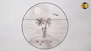 How to Draw a Seascape in a Circle | Sunset on the Beach | Circle Drawings