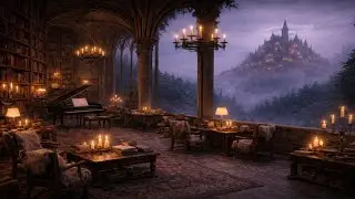 A Quiet Gothic Library at Night | Dark Academia Piano for Focus & Study
