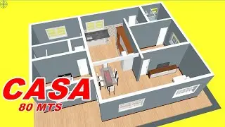 PROJETO 3D PARA CASA 3 QUARTOS - 80 mts